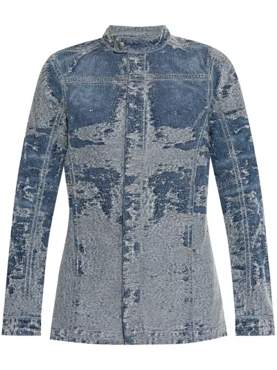Diesel Tailored Jacket With Stand Collar And Distressed Detailing In Blue
