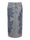 Diesel De-skye-s Midi Skirt In Distressed Jacquard Denim In Blue
