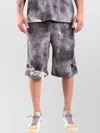 Diesel Distressed Knee Length Shorts With Elastic Waistband In Gray