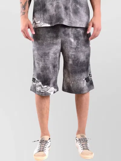 DIESEL DISTRESSED KNEE LENGTH SHORTS WITH ELASTIC WAISTBAND