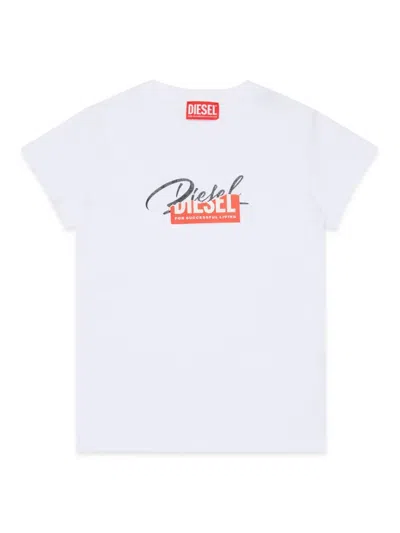 Diesel Kids' Distressed-logo-print Cotton T-shirt In White