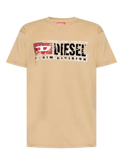 Diesel Distressed Logo-print T-shirt In Brown