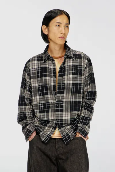 Diesel Distressed Shirt In Check Flannel In Black