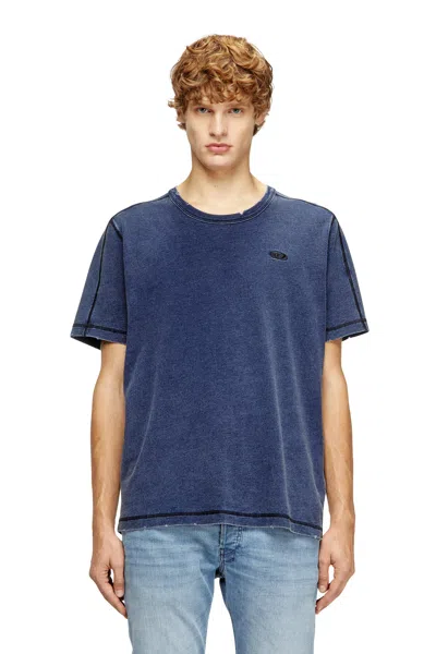 Diesel Distressed T-shirt With Denim Effect In Blue