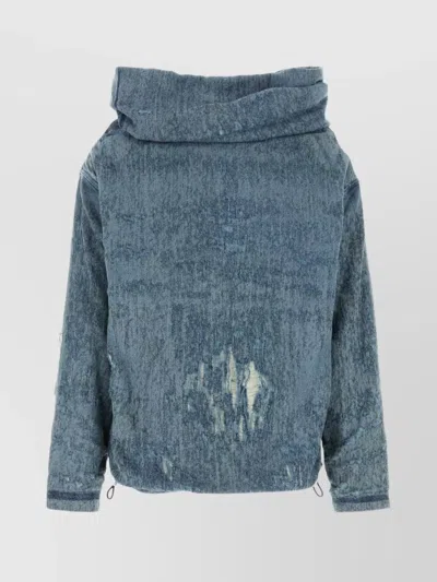 Diesel Distressed Texture High Collar Sweatshirt In Blue