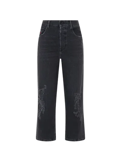 Diesel Distressed Wide-leg Jeans In Black