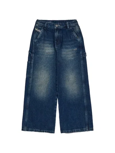Diesel Kids' Distressed Wide-leg Jeans In Blue