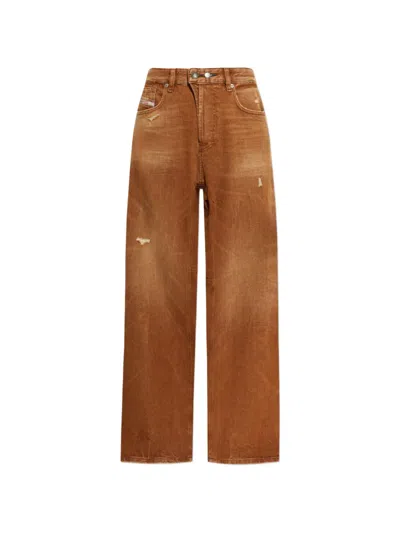 Diesel Distressed Wide-leg Jeans In Brown