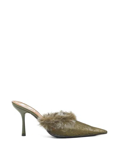 Diesel D-jewels Heeled Mules In Green