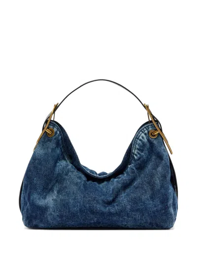 Diesel D-line Denim Shoulder Bag In Blue