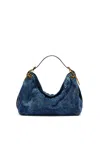 Diesel D-line-denim Shoulder Bag In Blue