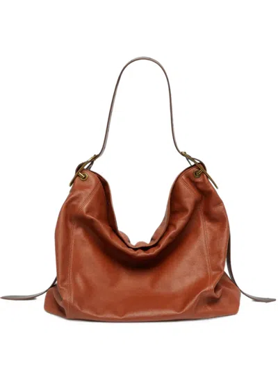 Diesel D-line-hobo Bag In Shiny Leather Shoulder Bag In Brown