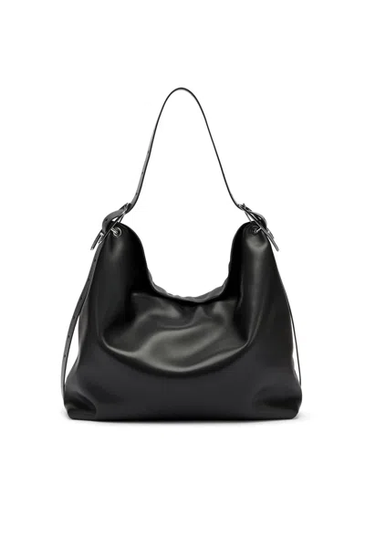 Diesel D-line-leather Hobo Bag In Black