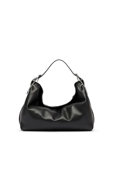 Diesel D-line-leather Shoulder Bag In Black