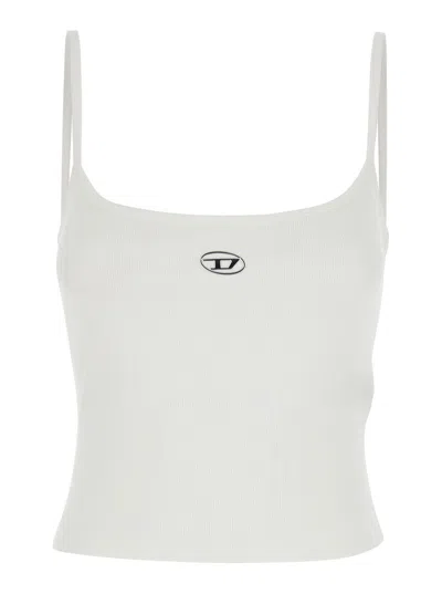 Diesel Dlogo-plaque Ribbed Cotton Camisole In White