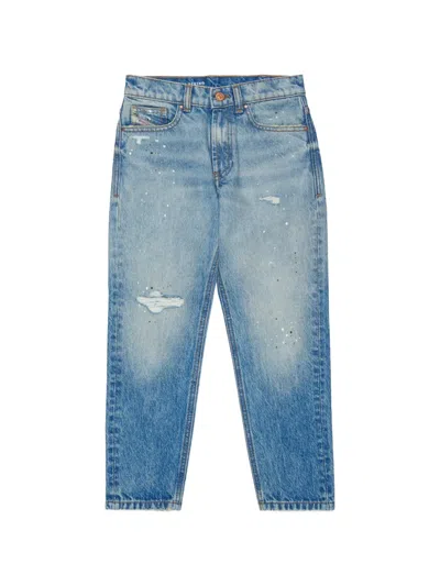 Diesel Kids' D-lucas Paint-splatter Distressed Jeans In Blue