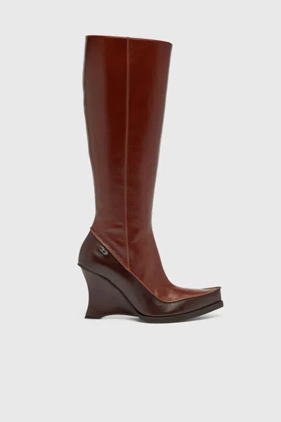 Diesel D-lucette-knee-high Boots In Leather In Brown