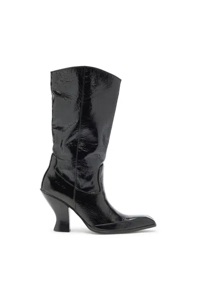 Diesel D-luffy Patent Leather Boots In Black