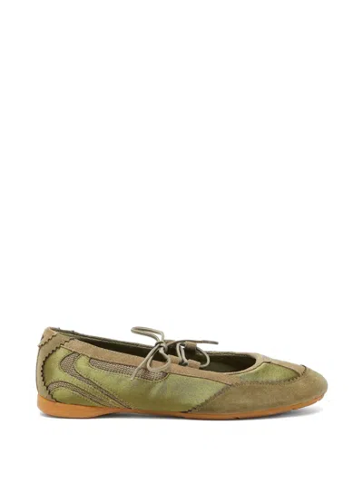 Diesel D-mile Lace-up Ballet Flats In Green