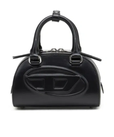 Diesel 1dr Dome-mini Bowling Bag In Snake-effect Leather In Black