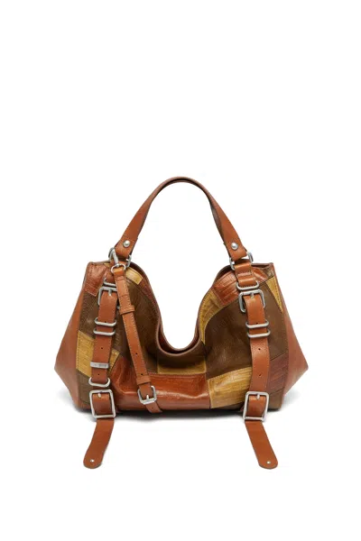 Diesel D-one-medium Top-handle Bag In Patchwork Leather In Brown