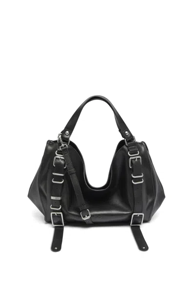 Diesel D-one-medium Top-handle Bag In Treated Leather In Black