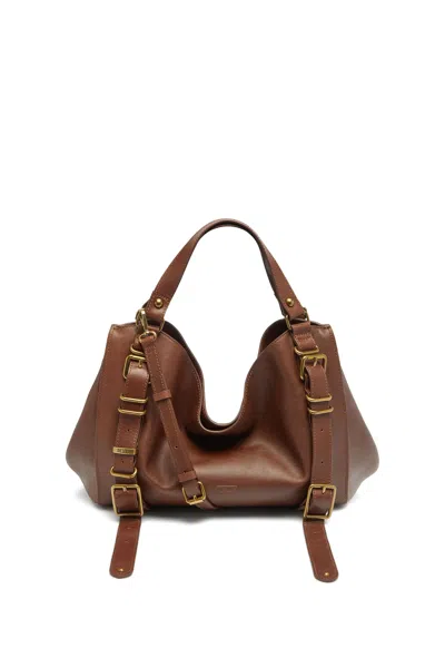 Diesel D-one-medium Top-handle Bag In Treated Leather In Brown