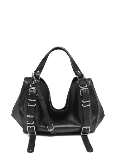 Diesel D-one-medium Top-handle Bag In Treated Leather In Black