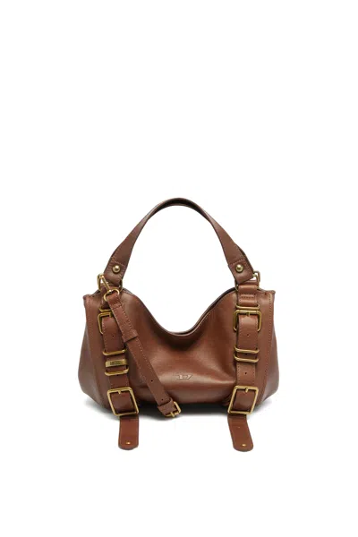 Diesel D-one-small Top-handle Bag In Treated Leather In Brown