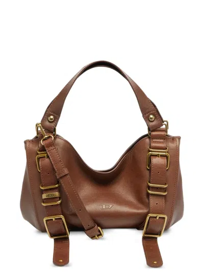 Diesel D-one-small Top-handle Bag In Treated Leather In Brown
