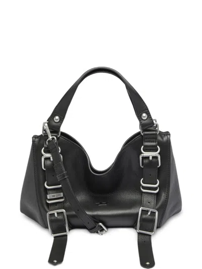 Diesel D-one-small Tote Bag In Treated Leather With Handle In Black