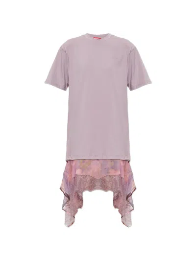 Diesel D-oreny Lace-trimmed Handkerchief-hem Asymmetric Dress In Purple