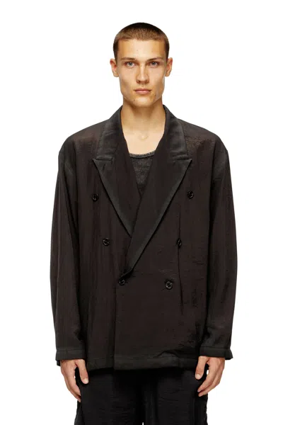 Diesel Double-breasted Blazer In Wrinkled Shell In Brown