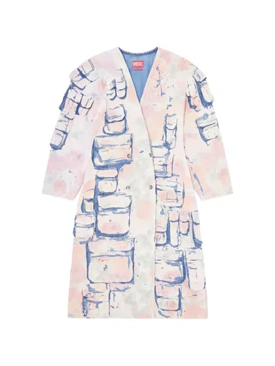 Diesel Double-breasted Patch-pocket Denim Jacket In Pink