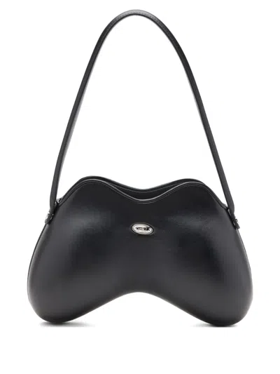 Diesel Double-d Curved Shoulder Bag In Black