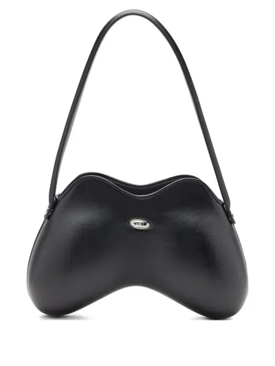 Diesel Double-d Curved Shoulder Bag In Black