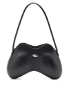 Diesel Black Leather Shoulder Bag With Metallic Logo In Black