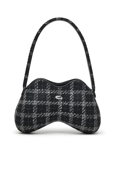 Diesel Double-d-shoulder Bag With Houndstooth Motif In Black