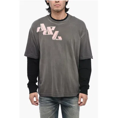Diesel Double Layer T-wasy T-shirt With Distressed Effect In Gray