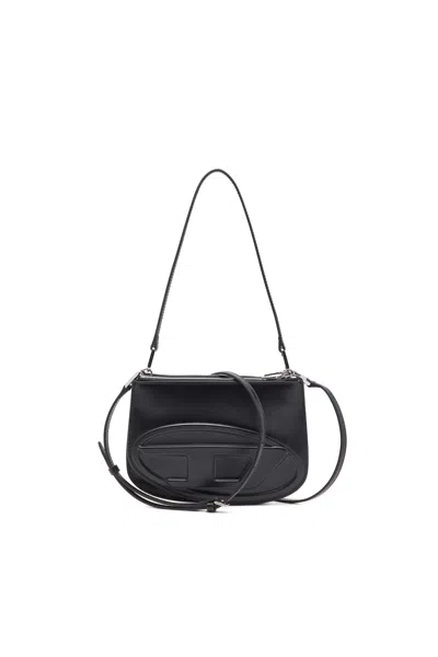 Diesel Double-pouch Shoulder Bag In Printed Leather In Black