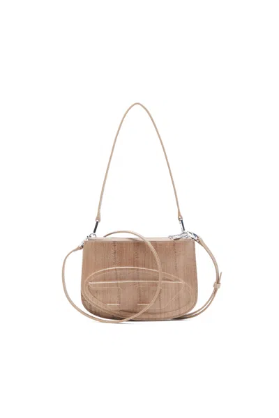 Diesel Double-pouch Shoulder Bag In Printed Leather In Brown