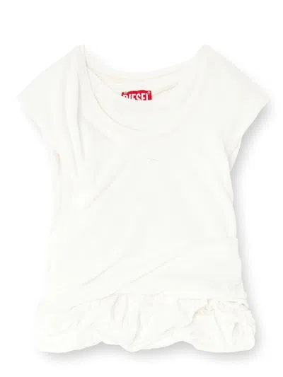 Diesel Double-layer Mini Tank T-shirt With Ribbed Stretch & Embroidered D Logo In Bianco