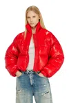 Diesel Down Puffer Jacket In Ripstop With Knitted Collar In Red