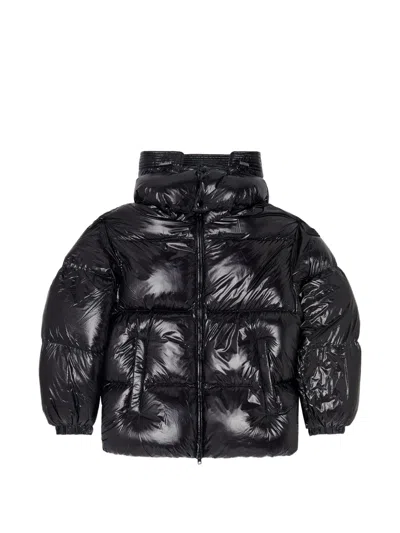 Diesel Down Puffer Jacket With Detachable Hood In Black