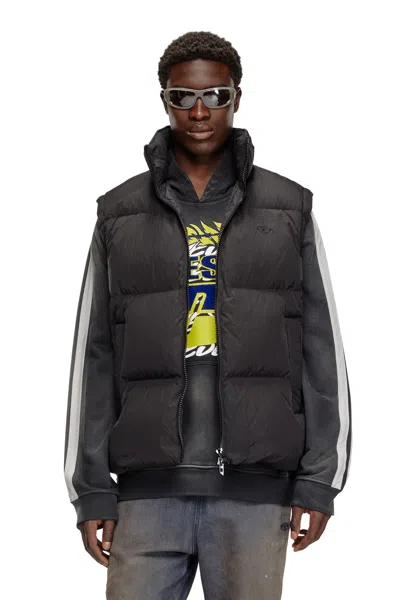 Diesel Down Vest In Crinkled Nylon In Black