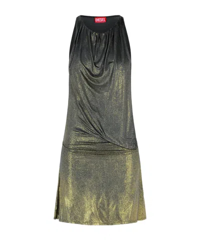 Diesel Metallic-effect Mini Dress In Green