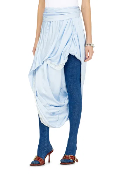 Diesel Draped Satin Midi Skirt With Lace Trim In Blue