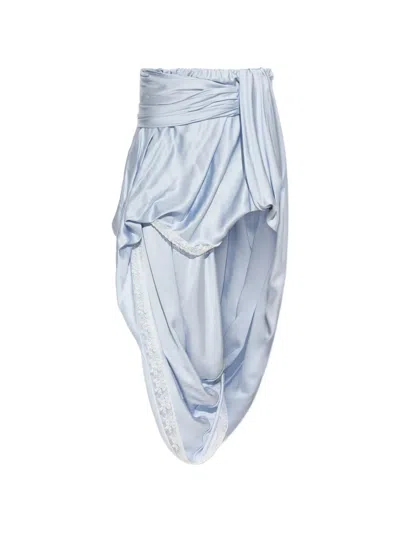 Diesel Draped Satin Midi Skirt With Lace Trim In Blue