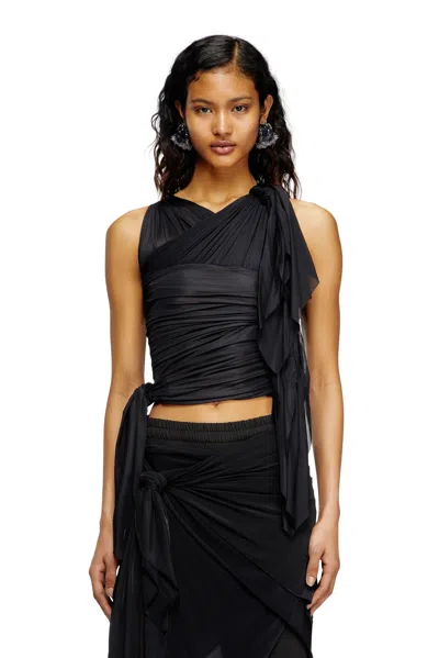 Diesel Draped Top In Stretch Jersey In Black