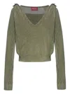 Diesel Draped V-neck Cotton Sweater In Green